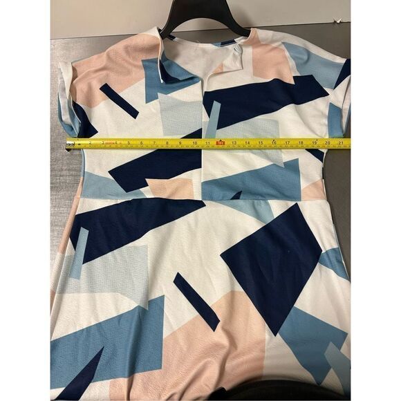 Shein Notched Neck Geo Print Midi Dress ‼️Missing Belt‼️tie front elastic chic d - Picture 8 of 8